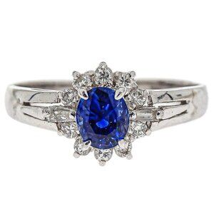 Ring Pt900 Silver Sapphire Diamond #52 Jewelry 155821